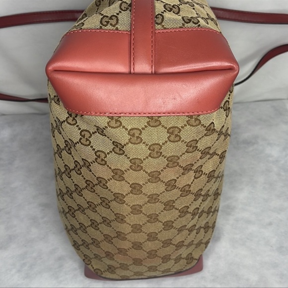 GUCCI Craft Beige/Brown Monogram Brick Red
Leather Large Tote Bag - Picture 4 of 11